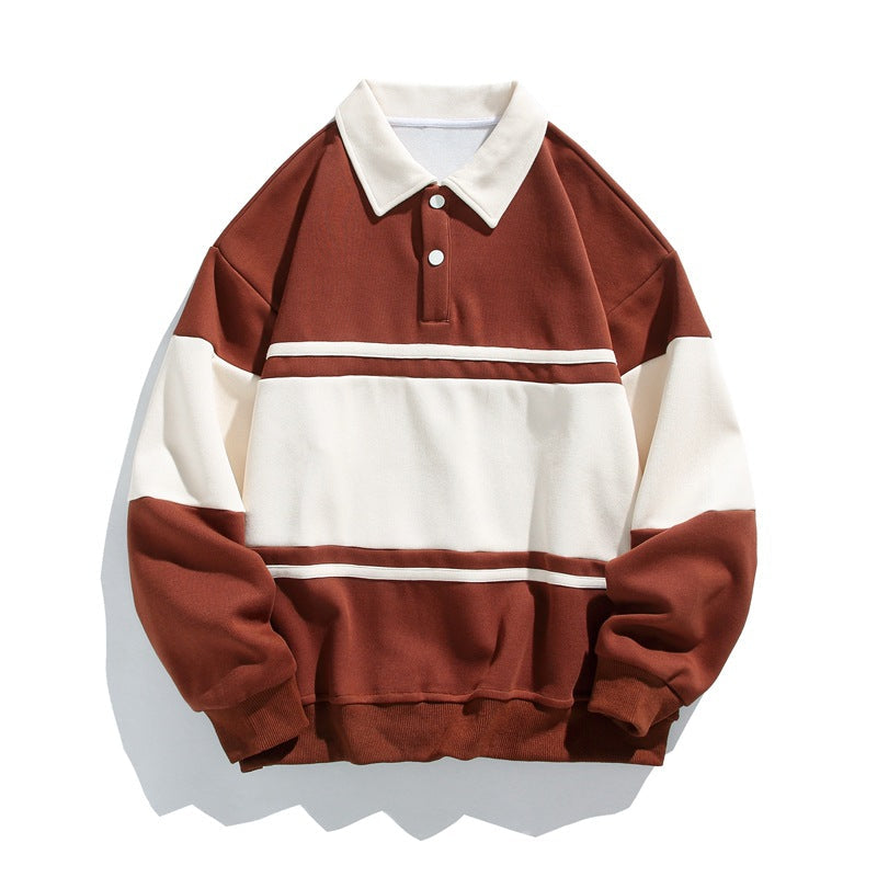 Aubrey | Mens Striped Double Zip Pique Sweatshirt Turn Down Collar - 3
