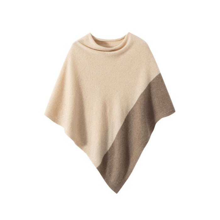 Aurelie | Womens Contrast Knitted Wrap Shawl Poncho Cape - Apricot