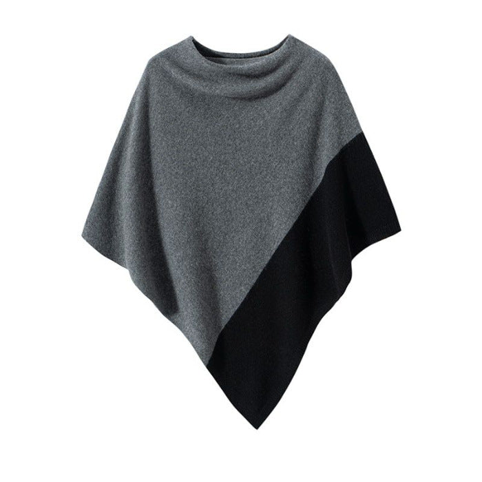 Aurelie | Womens Contrast Knitted Wrap Shawl Poncho Cape - Grey