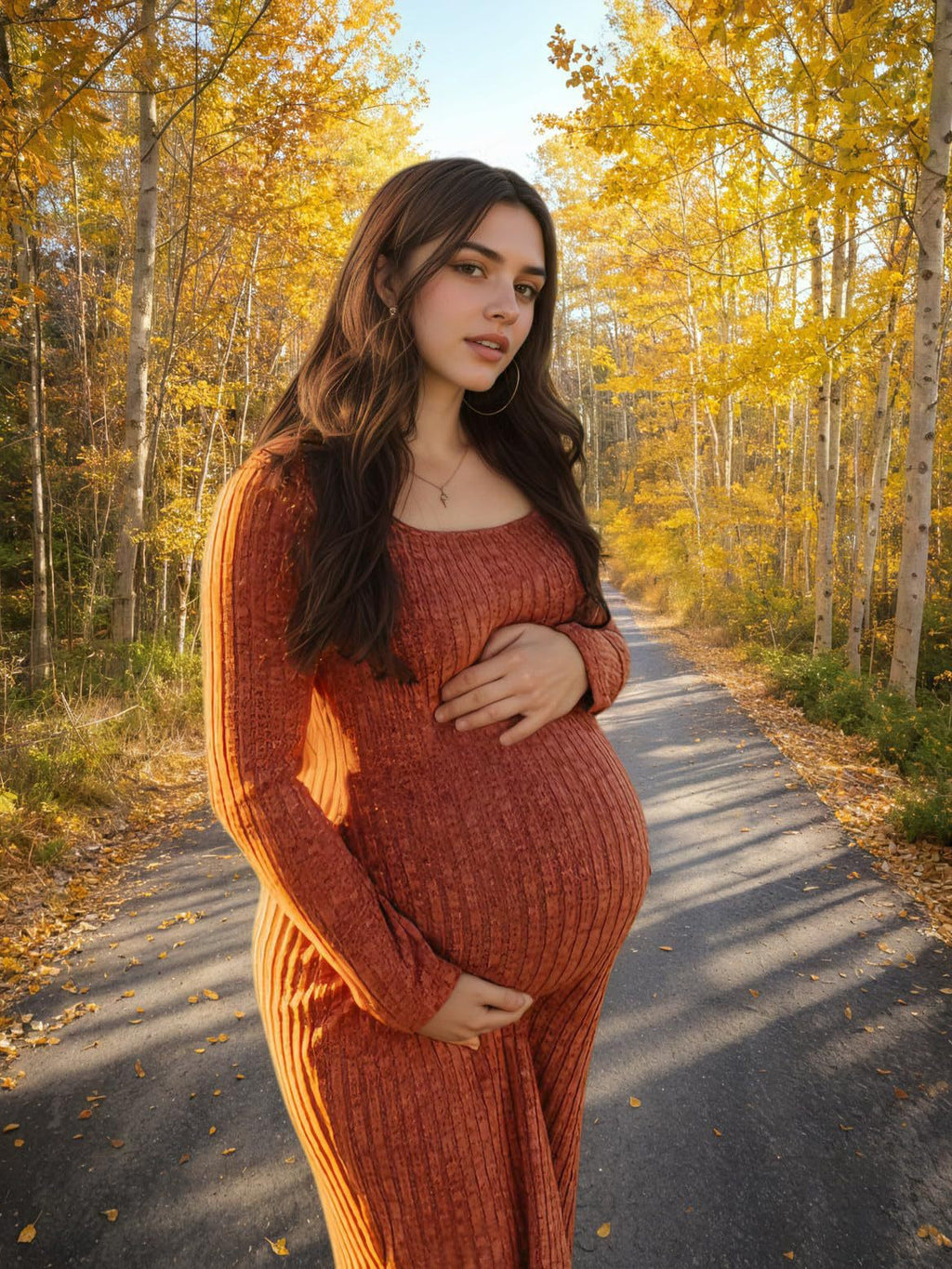 Aviana | Womens Maternity Ribbed Knit Long Sleeve Jumper Wedding Guest Dresses - 1