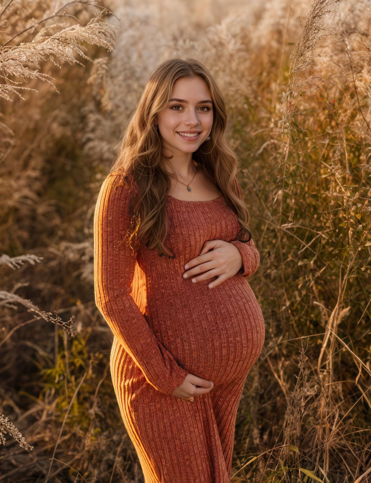 Aviana | Womens Maternity Ribbed Knit Long Sleeve Jumper Wedding Guest Dresses - 7