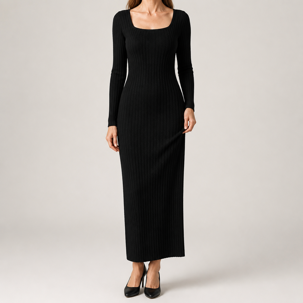 Aviana | Womens Jumper Dress Maternity Knit Long Sleeve Ribbed Dress, Black
