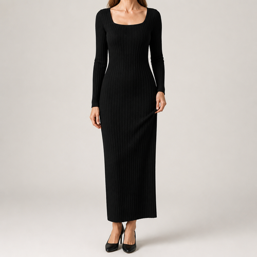 Aviana | Womens Jumper Dress Maternity Knit Long Sleeve Ribbed Dress, Black