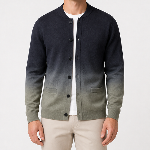 Barnaby | Mens Knit Cardigan Gradient Premium Jumper Sweater Coat, Green