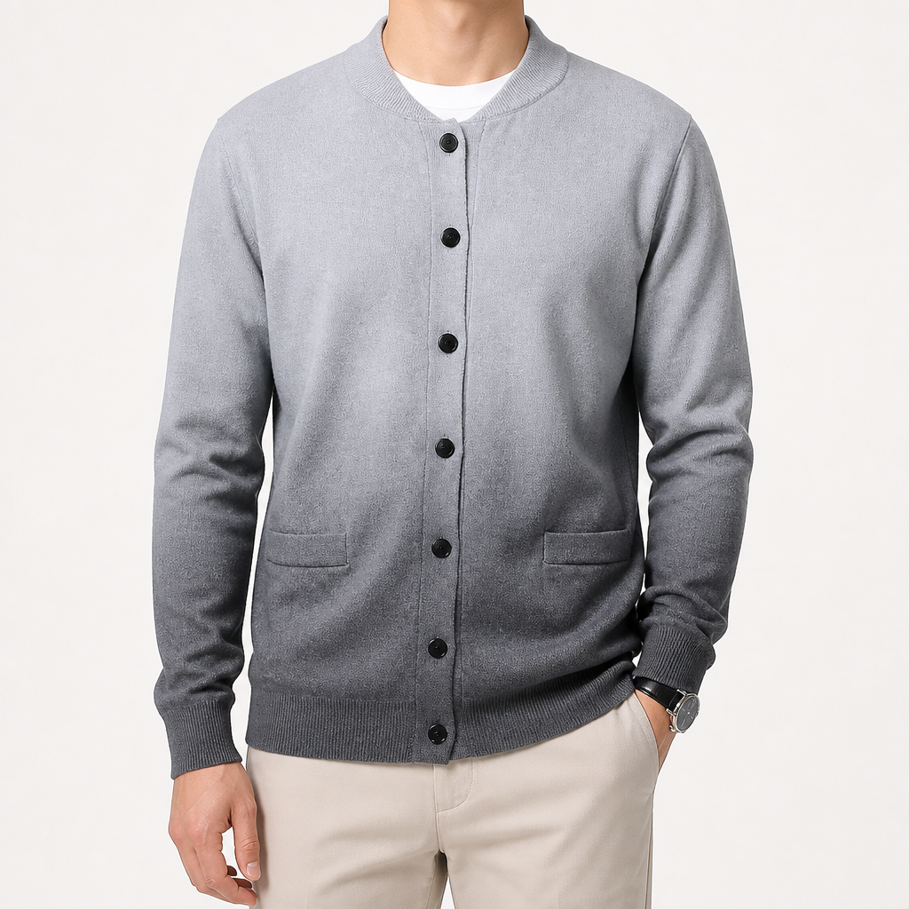Barnaby | Mens Knit Cardigan Gradient Premium Jumper Sweater Coat, Grey