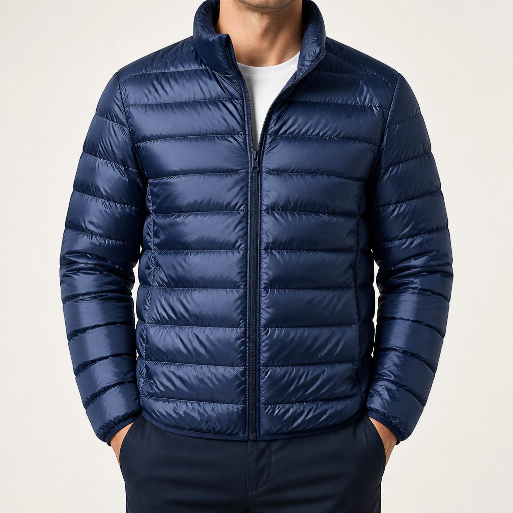 Barnaby | Mens Quilted Lightweight Puffer Winter Hooded Jacket, Navy Blue