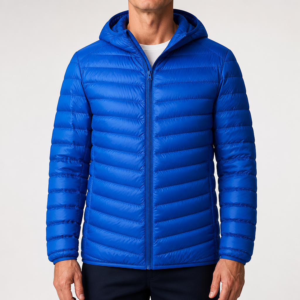 Barnaby | Mens Quilted Lightweight Puffer Winter Hooded Jacket, Sapphire Blue Hooded