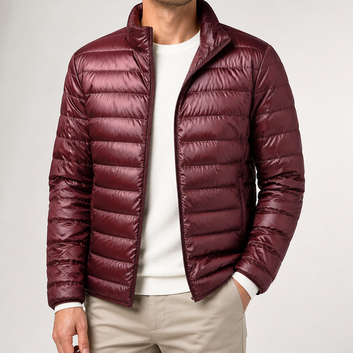 Barnaby | Mens Quilted Lightweight Puffer Winter Hooded Jacket, Wine Red