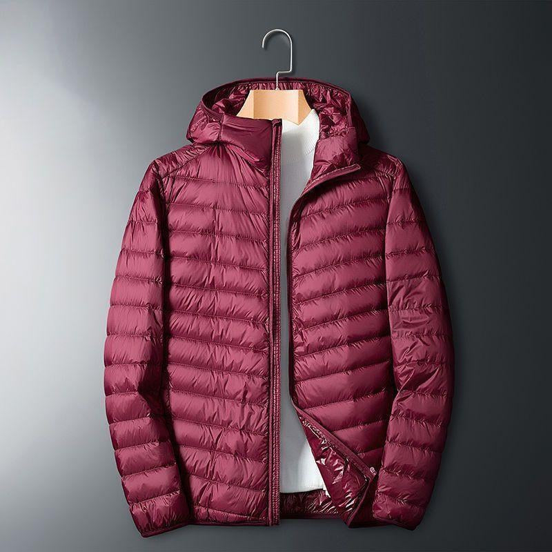 Barnaby | Mens Quilted Lightweight Puffer Jacket, Wine Red Hooded