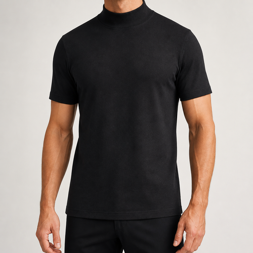 Barrett | Mens Slim Fit Turtleneck Short Sleeve T Shirt, Black
