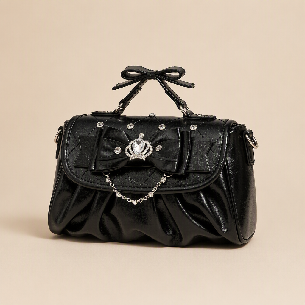 Baz | Womens Shoulder Bag Bow Rhinestone Evening Handbag, Black