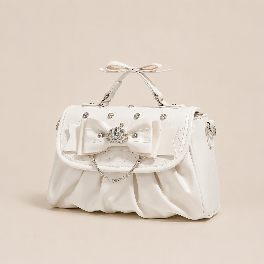 Baz | Womens Shoulder Bag Bow Rhinestone Evening Handbag, White