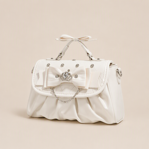 Baz | Womens Shoulder Bag Bow Rhinestone Evening Handbag, White