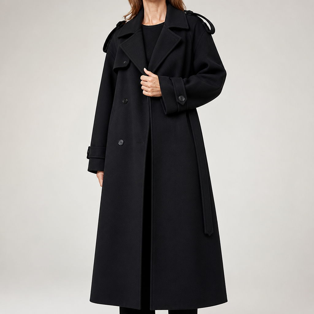 Beatrice | Womens Trench Coat Double Breasted Long Belted Coat, Black