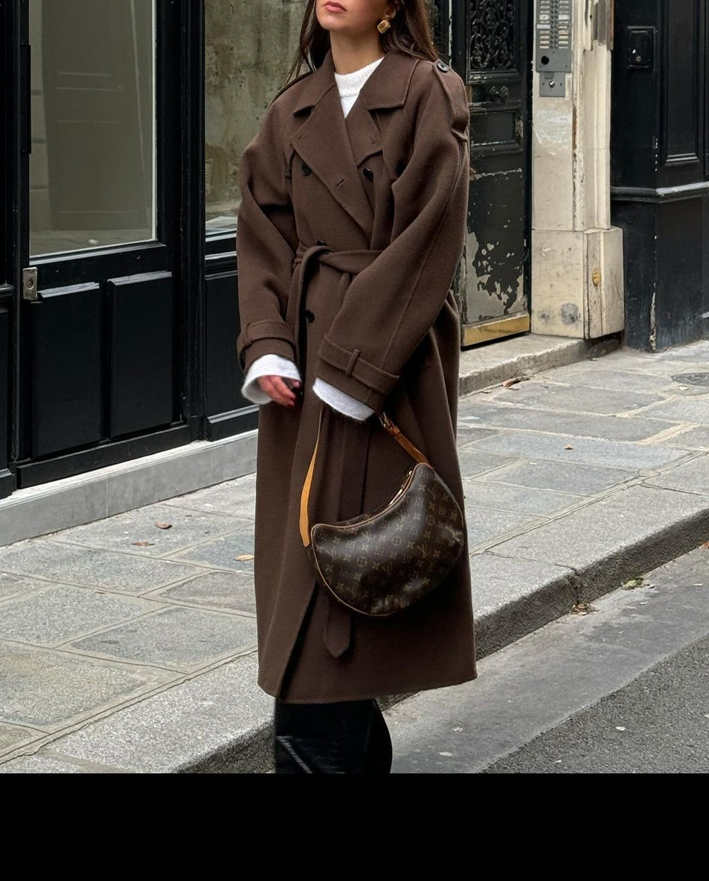 Beatrice | Womens Double Breasted Trench Long Coat - Dark Brown