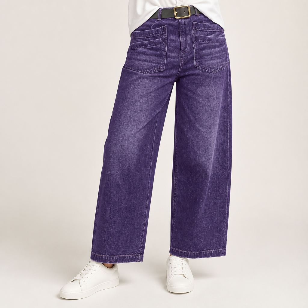 Beatrix | Womens Plus Size High Waisted Wide Leg Denim Jeans, Deep Purple