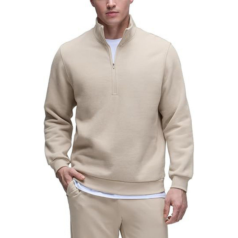 Beckett | Mens Quarter Zip Stand Collar Sweatshirt Pullover Knitted Jumper - Beige