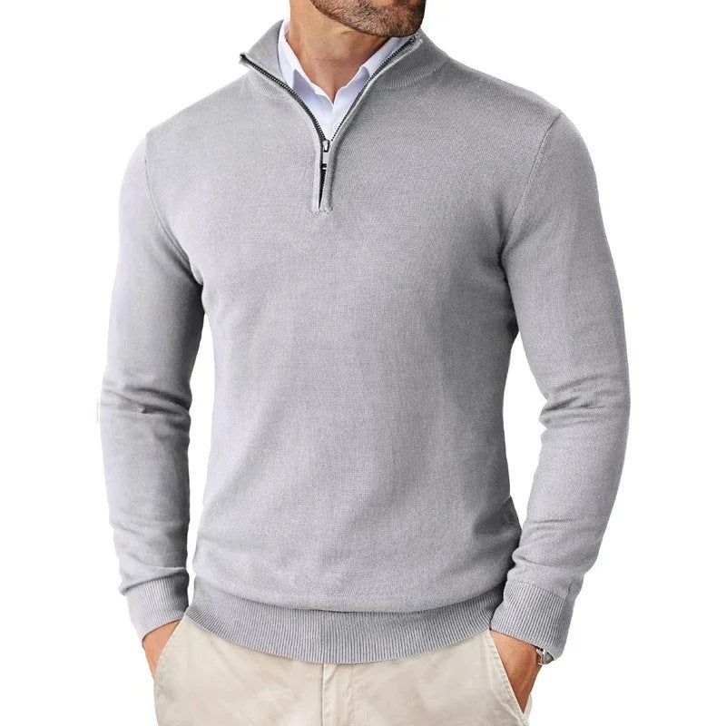 Beckett | Mens Quarter Zip Stand Collar Sweatshirt Pullover Knitted Jumper - Grey