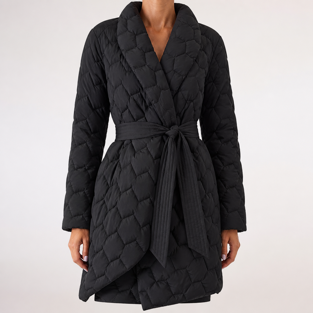 Bernadette | Womens Padded Coat Waist Cinching Cotton Winter Coats, Black