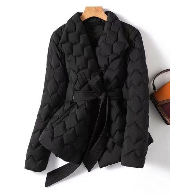 Bernadette | Womens Padded Waist Cinching Cotton Coat - Black