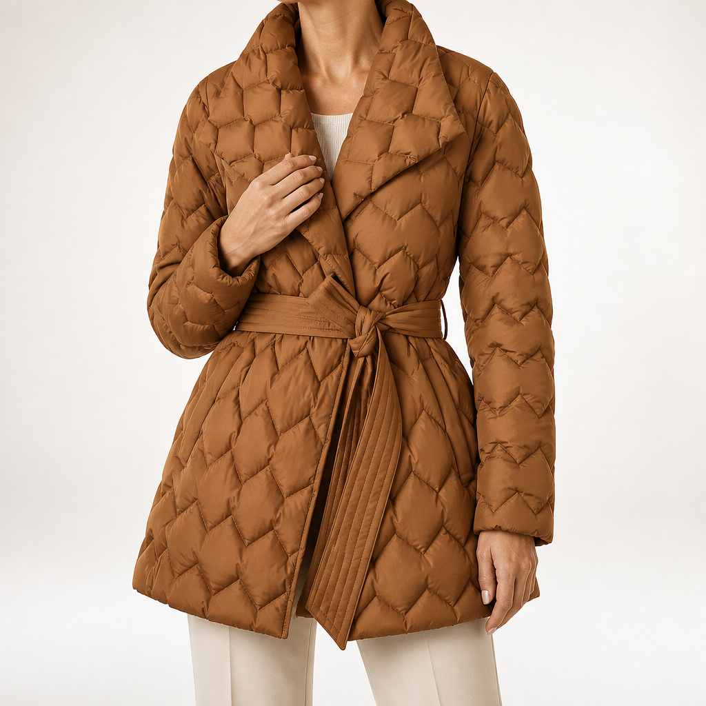 Bernadette | Womens Padded Coat Waist Cinching Cotton Winter Coats, Caramel