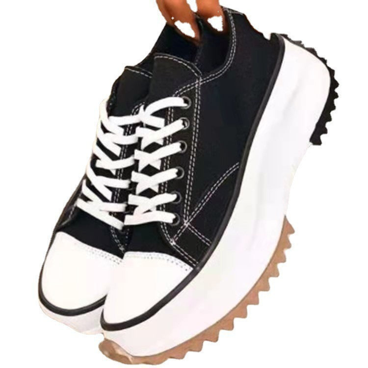Bettina | Womens Thick Sole Canvas Flatform Black White Flat Shoes - 5