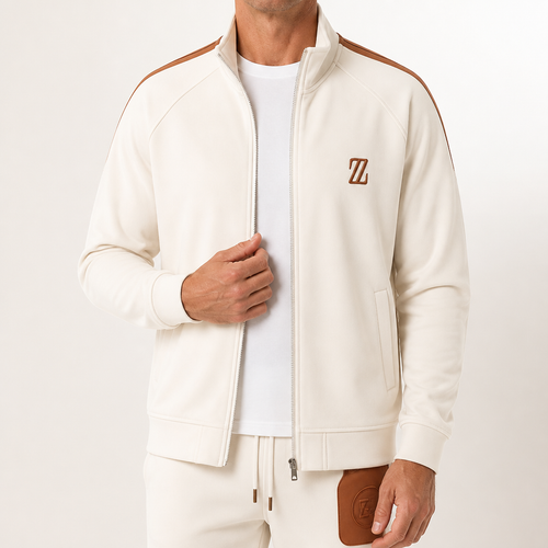 Bexley | Mens Tracksuit Stand Collar Two Piece Set Jacket Joggers, Apricot