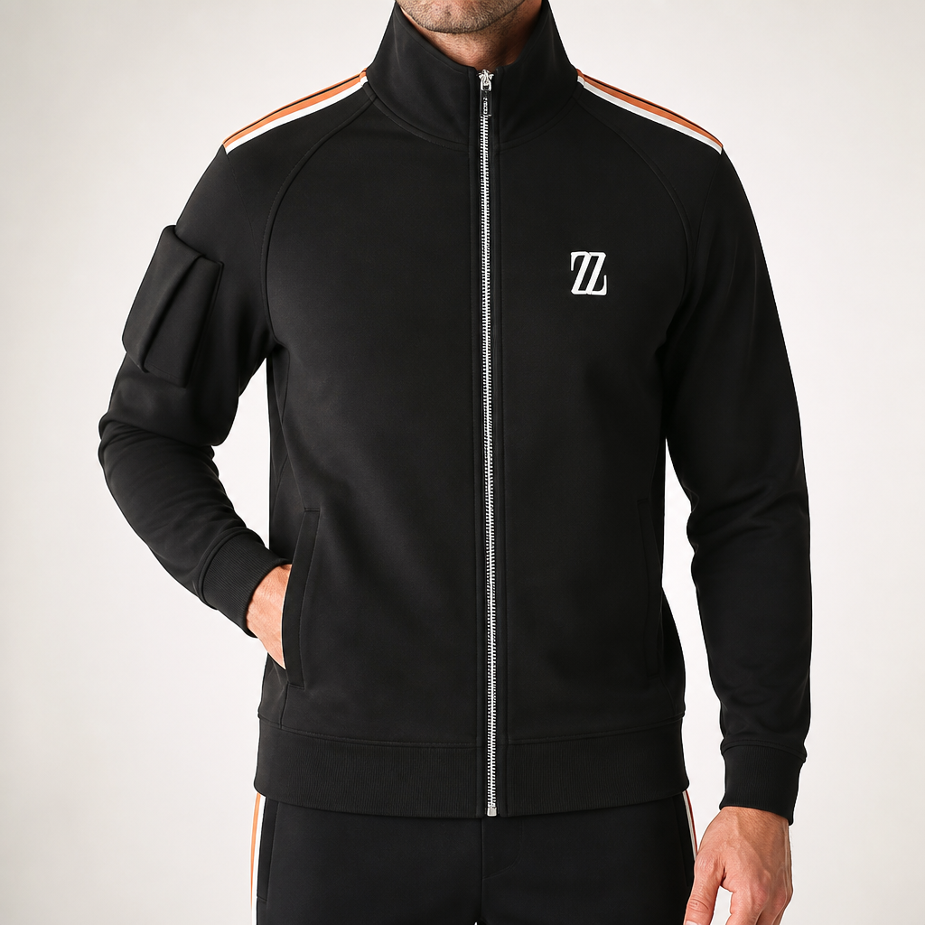 Bexley | Mens Tracksuit Stand Collar Two Piece Set Jacket Joggers, Black