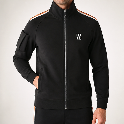 Bexley | Mens Tracksuit Stand Collar Two Piece Set Jacket Joggers, Black