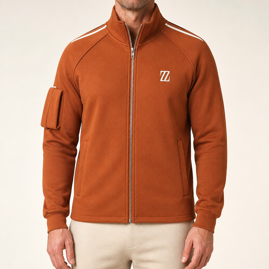 Bexley | Mens Tracksuit Stand Collar Two Piece Set Jacket Joggers, Brown