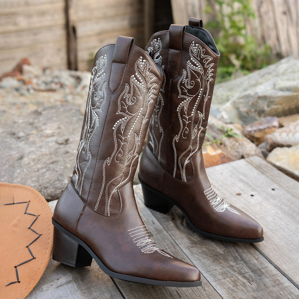 Bexley | Womens Western Knight Heeled Long White Boots - 12