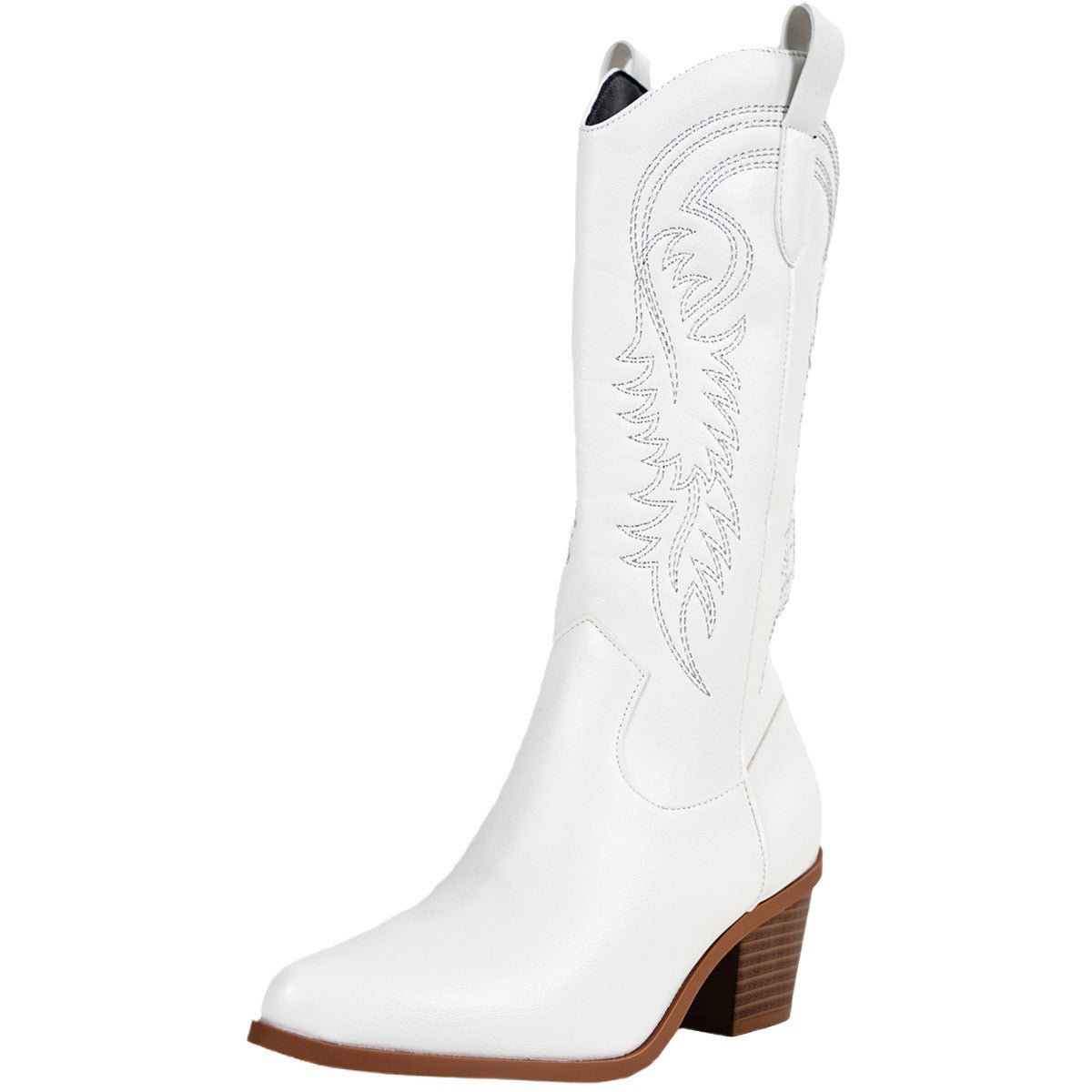 Bexley | Womens Western Knight Heeled Long White Boots - 5