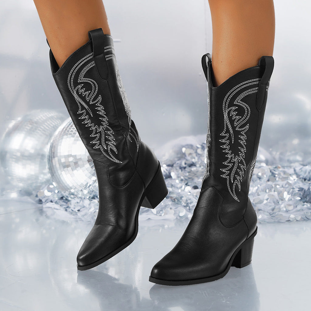 Bexley | Womens Western Knight Heeled Long White Boots - 6