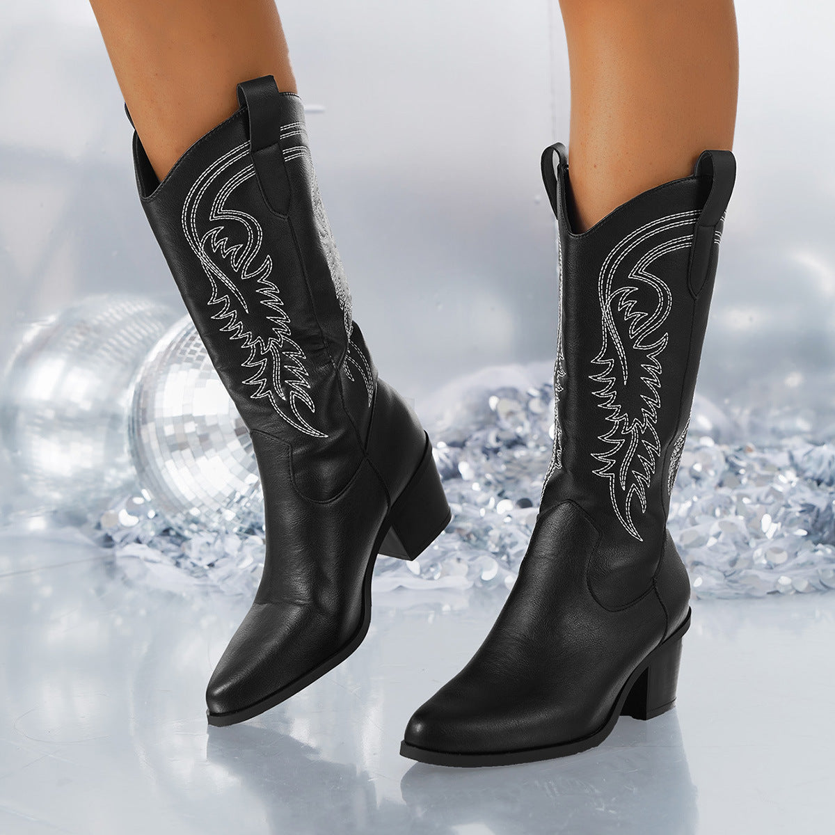 Bexley | Womens Western Knight Heeled Long White Boots - 6