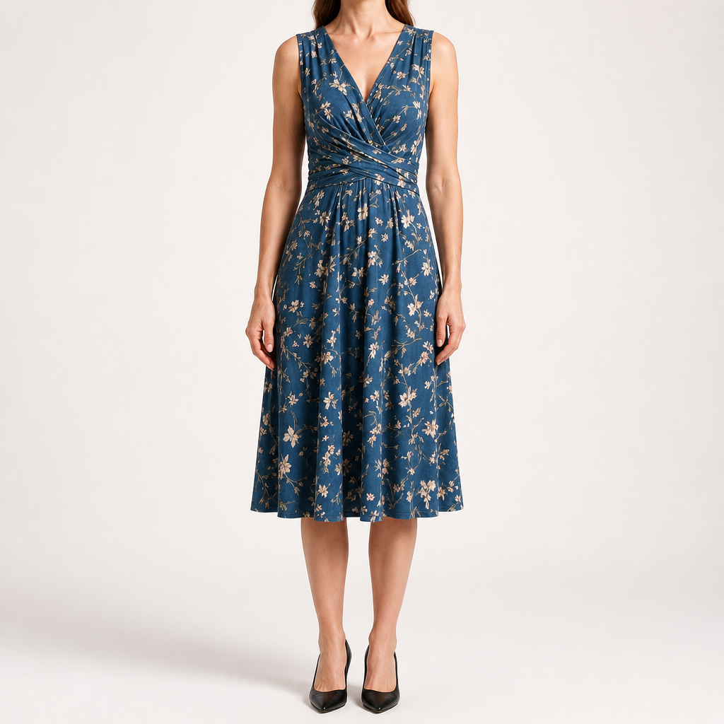 Bianca | Womens Wedding Guest Summer Printed V Neck Casual Dress, Print 1