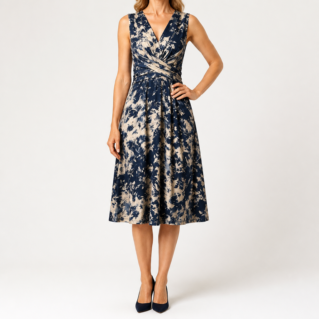 Bianca | Womens Wedding Guest Summer Printed V Neck Casual Dress, Print 2