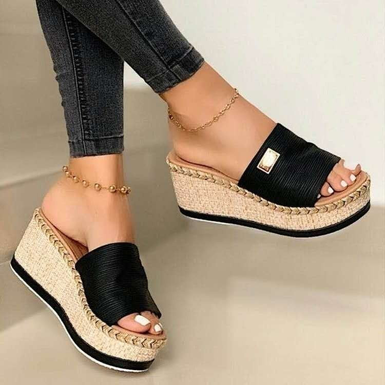 Bijou | Womens Platform Wedge Black Sandals - 1