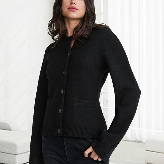 Blythe | Womens Wool Blend Pocket Cardigan Sweater, Black