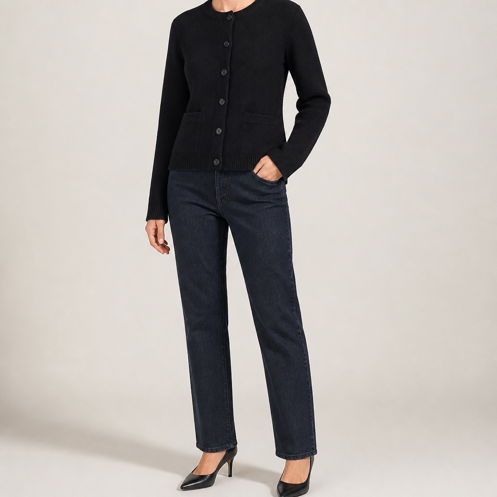 Blythe | Womens Wool Blend Pocket Cardigan Knitted Jumper, Black