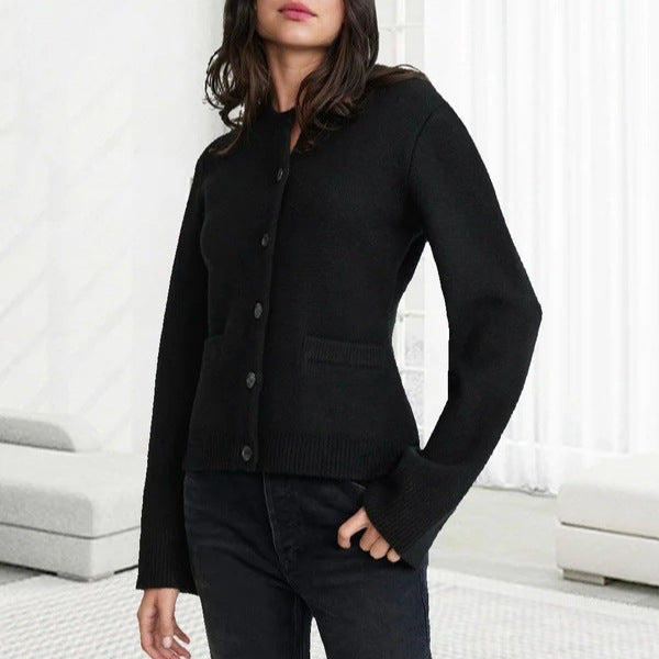 Blythe | Womens Wool Blend Pocket Cardigan Sweater, Black