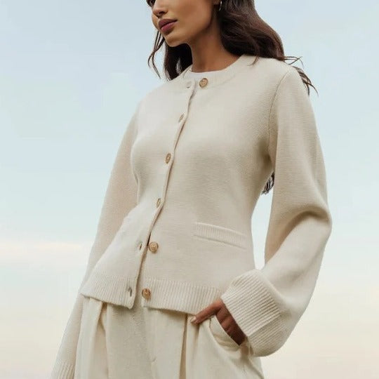 Blythe | Womens Wool Blend Pocket Cardigan Sweater, Ivory