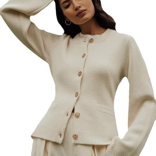 Blythe | Womens Wool Blend Pocket Cardigan Sweater, Ivory
