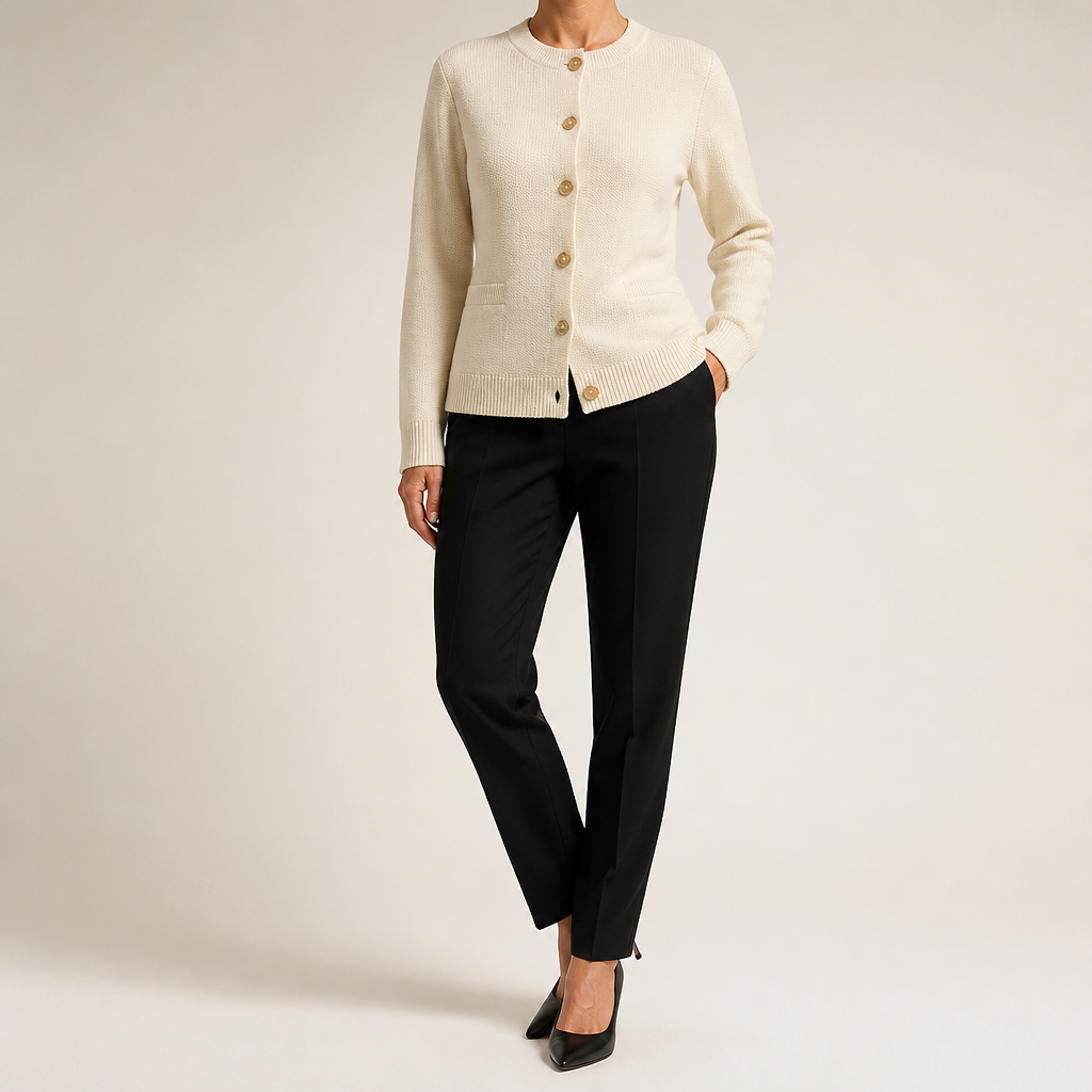 Blythe | Womens Wool Blend Pocket Cardigan Knitted Jumper, Ivory