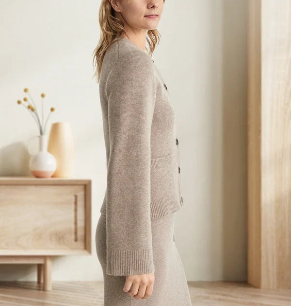 Blythe | Womens Wool Blend Pocket Cardigan Sweater, Taupe