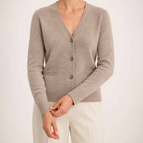 Blythe | Womens Wool Blend Pocket Cardigan Knitted Jumper, Taupe