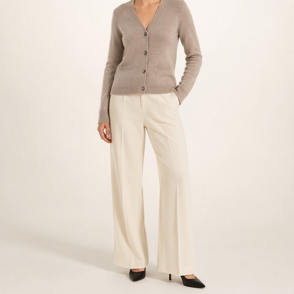 Blythe | Womens Wool Blend Pocket Cardigan Knitted Jumper, Taupe