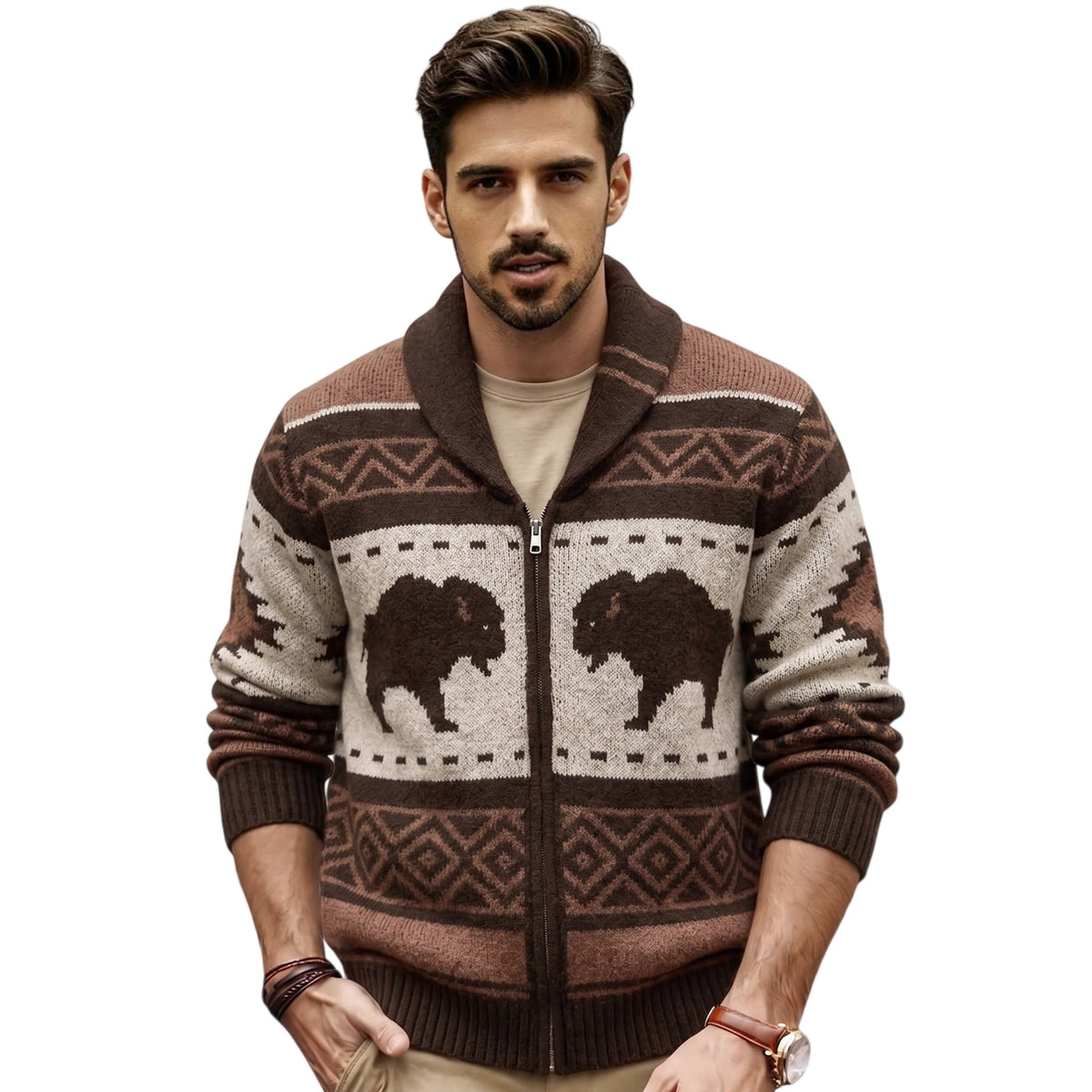 Bodhi | Mens Jacquard Knitted Jumper Jacket - 1