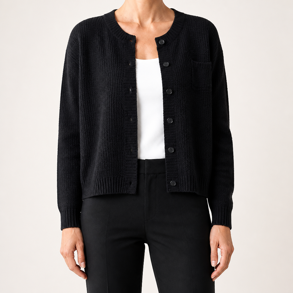 Bonnie | Womens Round Neck Knitted Jumper Cardigan, Black