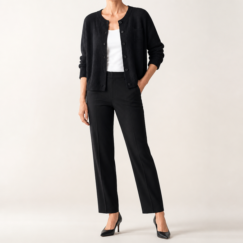 Bonnie | Womens Round Neck Knitted Jumper Cardigan, Black