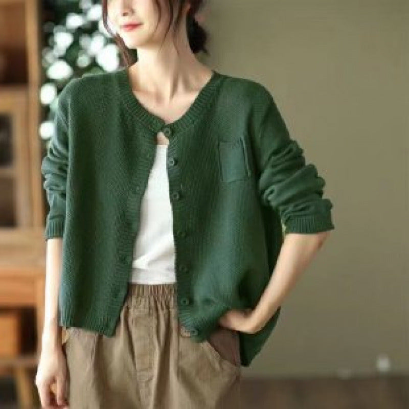 Bonnie | Womens Round Neck Knit Sweater Cardigan, Green